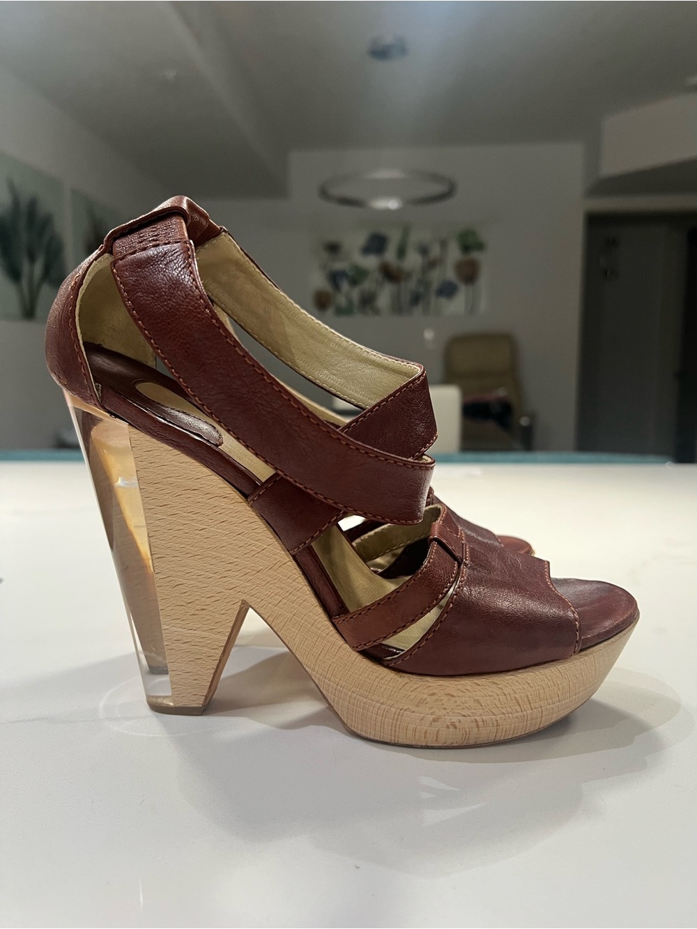 Chloe Brown Leather Wedge Sandals Size 39 (8.5)